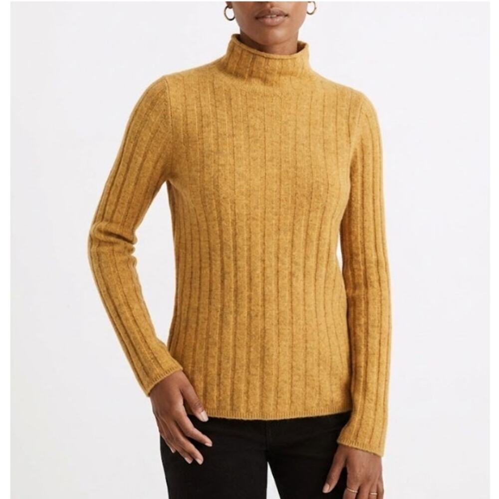 MADEWELL Evercrest Turtleneck Sweater in Coziest Yarn Heather Mustard Womens XS